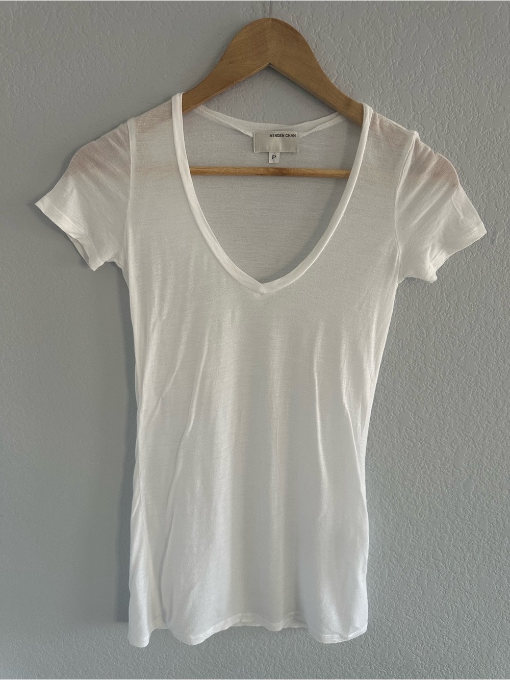 Minden Chan White Tencel Deep V Neck Tee Petite P